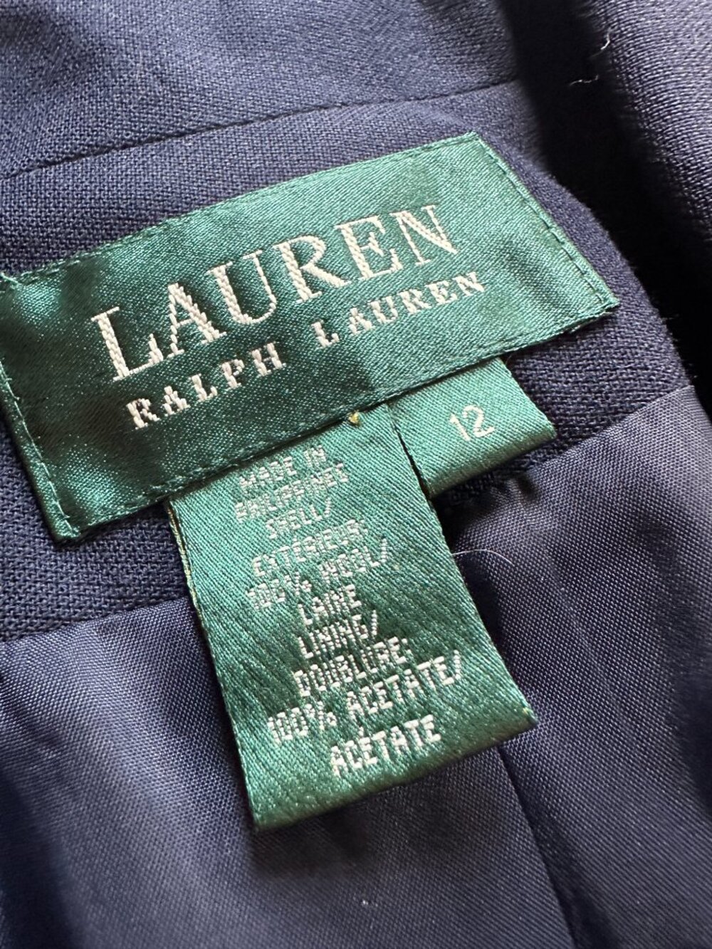 Lauren Ralph Lauren Navy Wool Blazer Gold Buttons 3d Crest Sz 12 - Picture 10 of 12